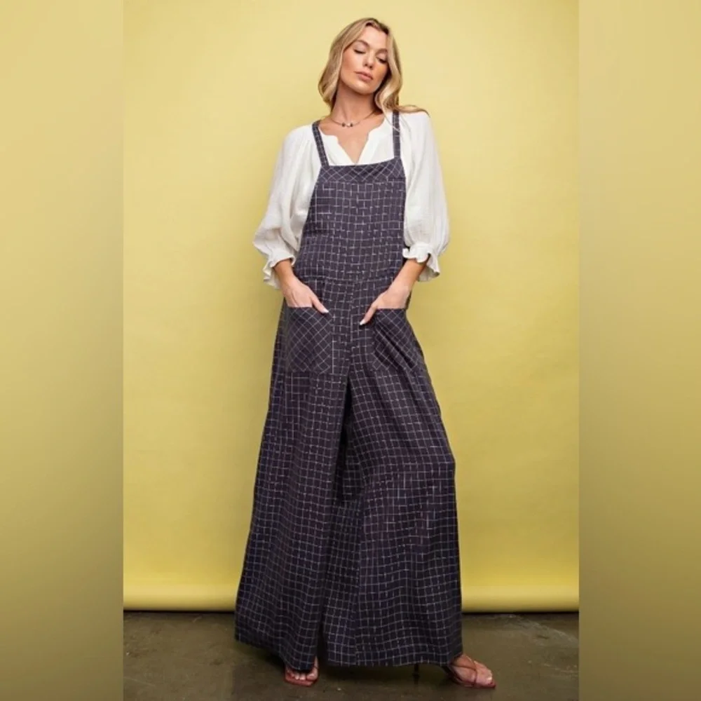 Easel Charcoal Grey Checkered Jumpsuit - Picture 2 of 7